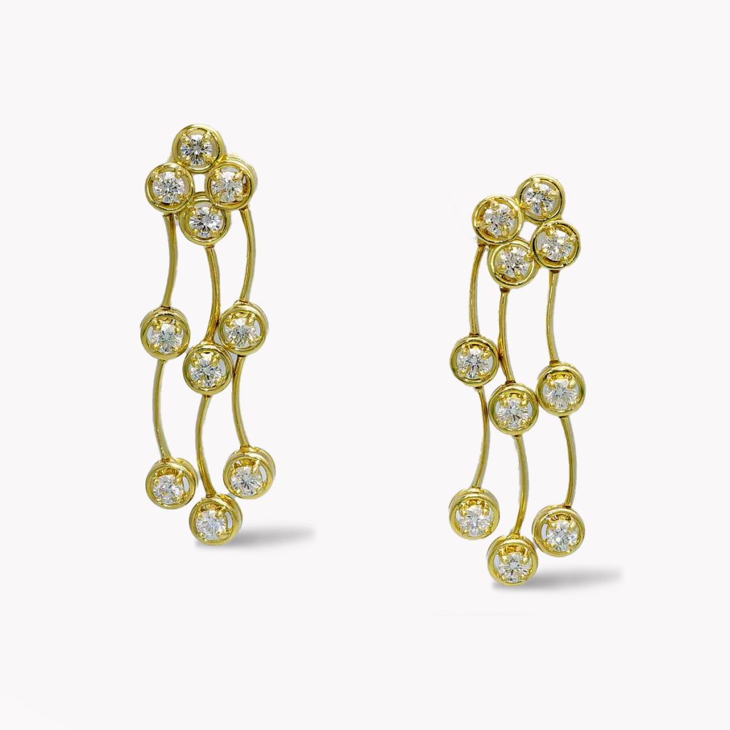 Item #21414 Triple Cascade Diamond Earrings in Yellow Gold