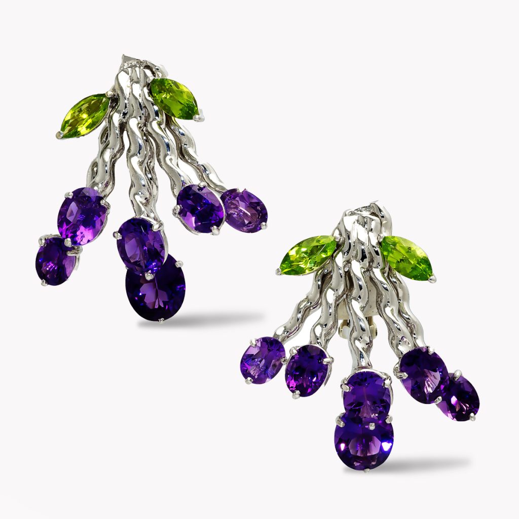 21557 Flowing Lines Bouquet Earrings with Amethyst & Peridot