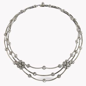 22005 Triple Row Diamond Cascade Necklace in White Gold