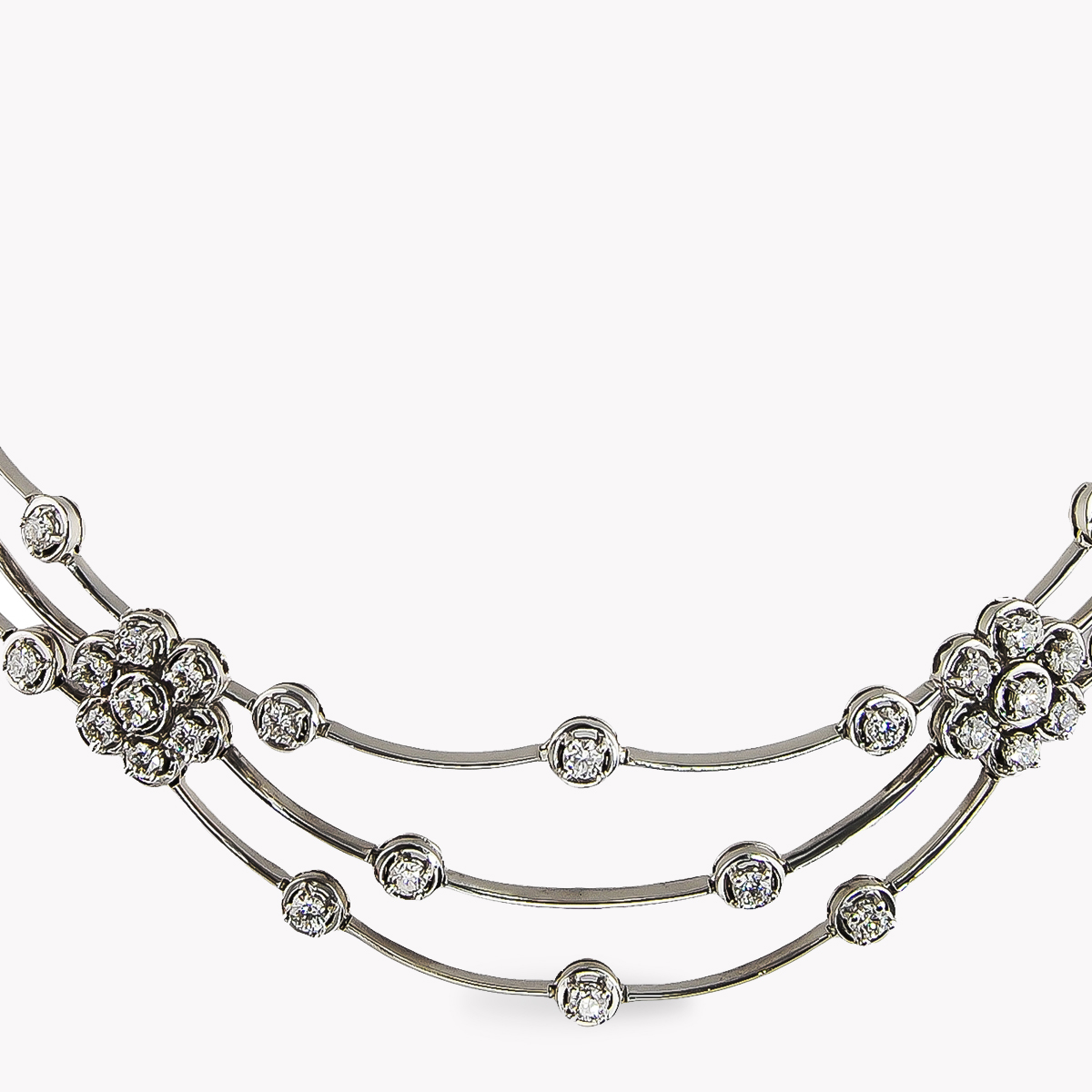 22005 Triple Row Diamond Cascade Necklace in White Gold close up