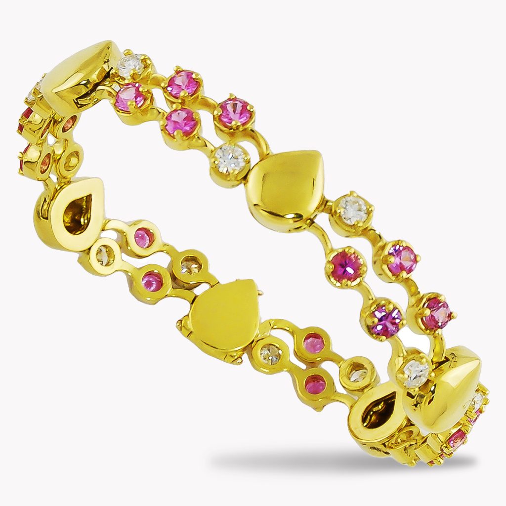 22109 Cascade Lace Bracelet with Pink Sapphires and Diamonds in Yellow Gold