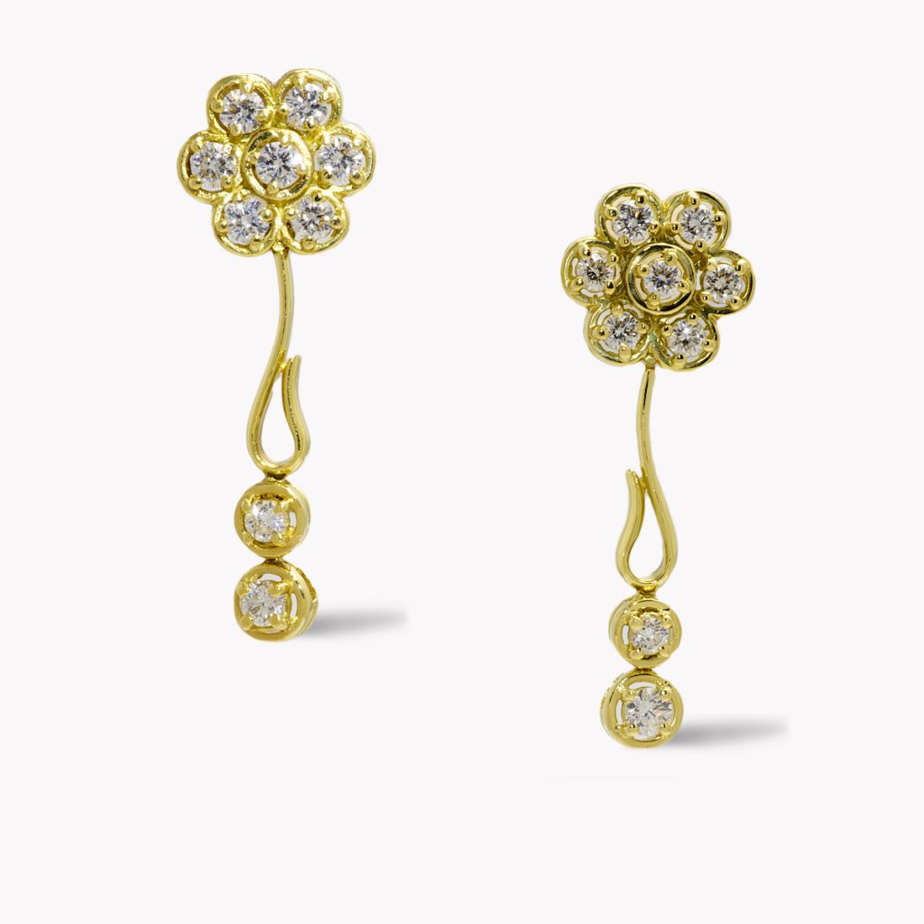 22114 Flowing Lines Fleurette Diamond Drop Earrings in Yellow Gold
