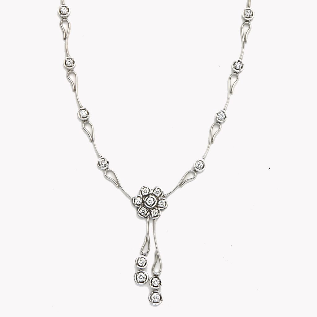 Flowing Lines Diamond Fleurette Necklace In White Gold