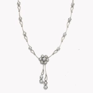 Flowing Lines Diamond Fleurette Necklace In White Gold