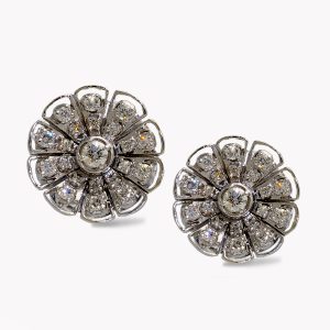 22236 Diamond Sunflower Clip Earrings in White Gold
