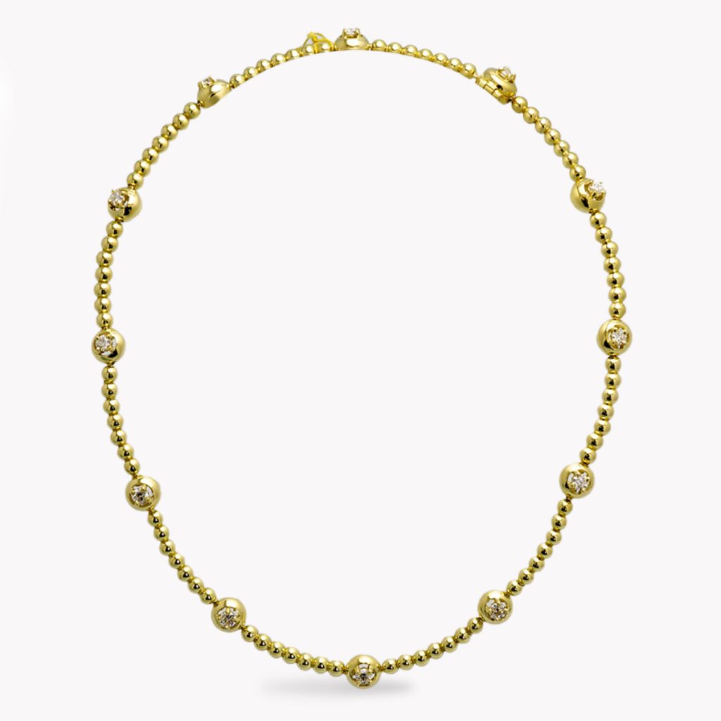 Yellow Gold Bead and Diamond Collar Necklace