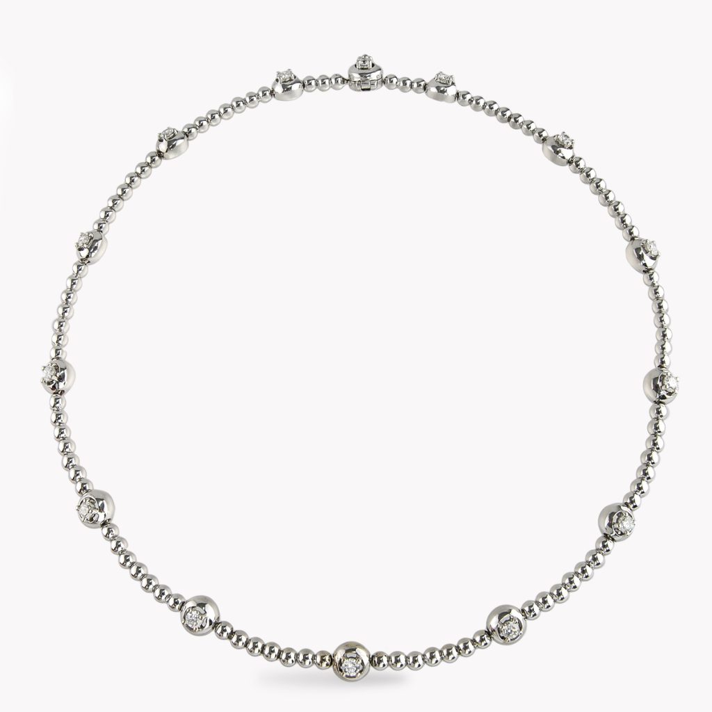 Item #22303 White Gold Bead And Diamond Collar Necklace