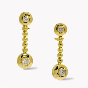 22354 Yellow Gold Bead and Diamond Dangle Drop Earrings