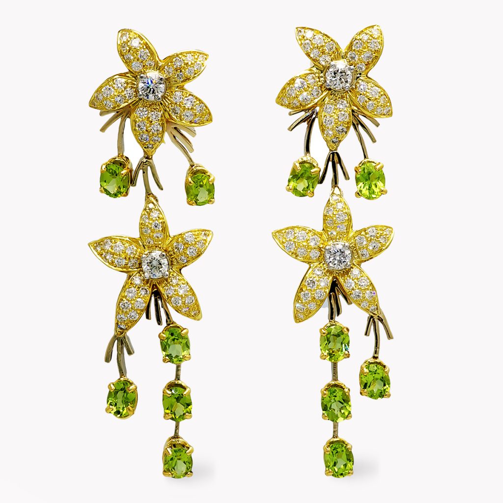 22387 Jasmin de Nuit Peridot & Diamond Dangle Drop Earrings