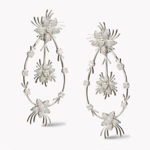 22405 White Gold Oval Hoop Designer Jasmin de Nuit Drop Earrings