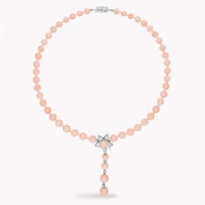 Item #22752 Angel Skin Coral & White Gold Diamond Jasmin Drop Necklace