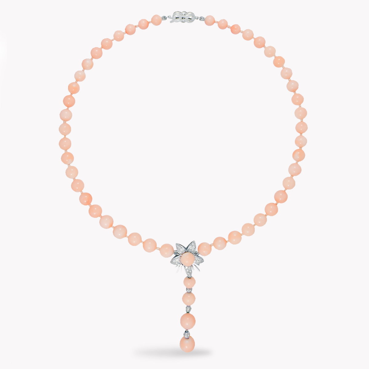 Item #22752 Angel Skin Coral & White Gold Diamond Jasmin Drop Necklace