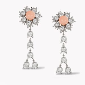 Designer Lilly of the 23055 Valley Coral & Diamond Dangle Drop Earrings in White Gold