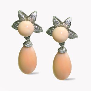 23097 Designr Jasmin de Nuit Diamond and Agel Skin Coral Drop Earrings