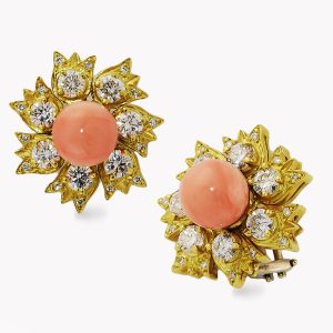 23099-Designer-Lilly-of-the-Valley-Coral-Diamond-Clip-Earring-Yellow-Gold
