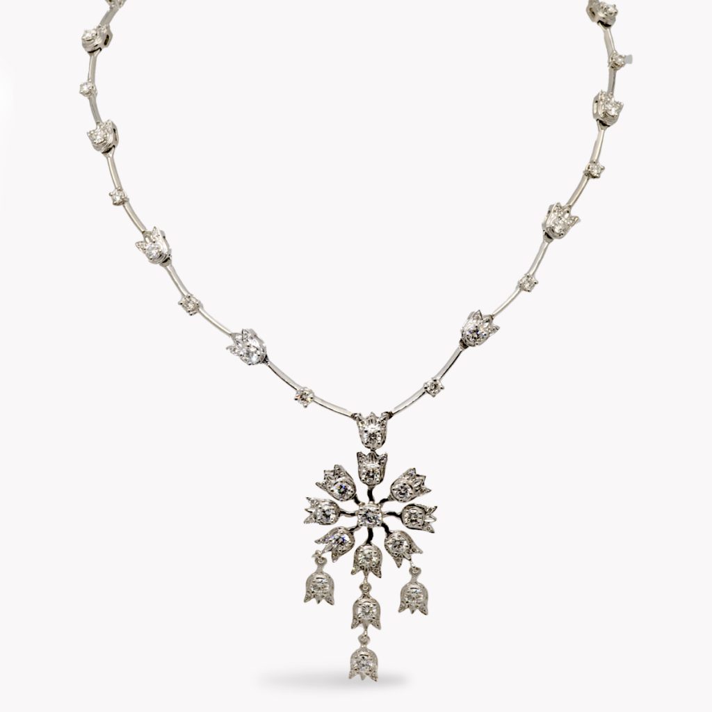 Item #23102 Lily of the Valley Diamond Collar Necklace in White Gold