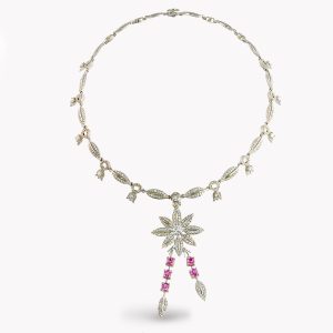 Item #23108 Lily Of The Valley Diamond Feuille Collar Necklace In White Gold