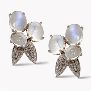23113 Feuille Moonstone & Diamond Clip Earrings