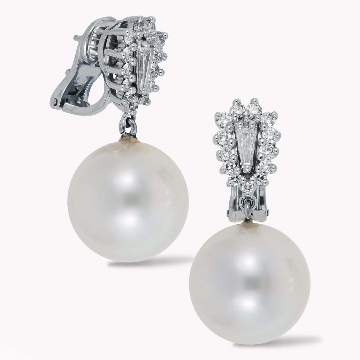 16-17mm South Sea Pearl & Diamond Dangle Drop Earrings in White Gold