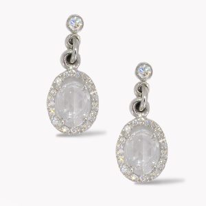 23300 White Sapphire & Diamond Drop Earrings in White Gold