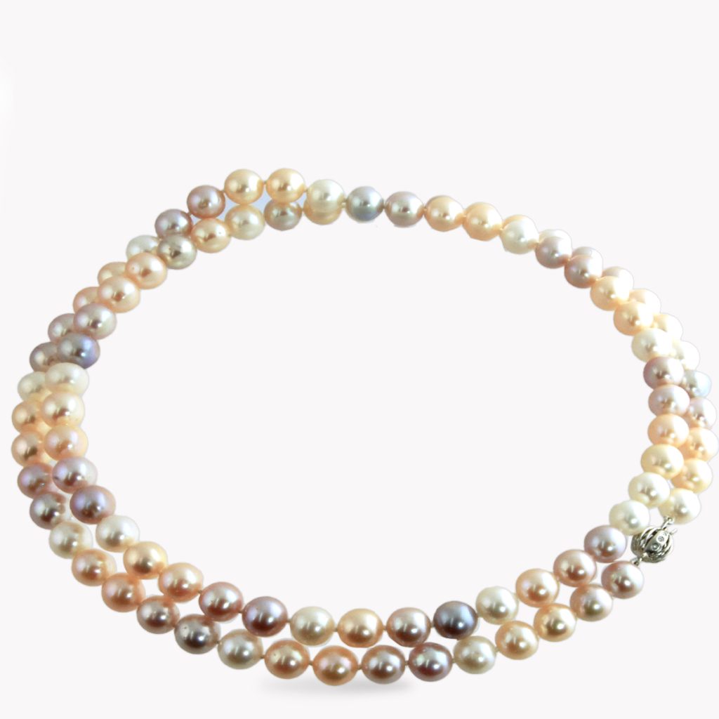 Item #23342 Freshwater Pearl Strand Necklace with White Gold Ball Clasp with Diamonds