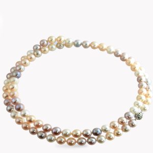 Item #23342 Freshwater Pearl Strand Necklace with White Gold Ball Clasp with Diamonds