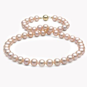 Freshwater Pearl Strand Necklace with Yellow Gold Diamond Ball Clasp
