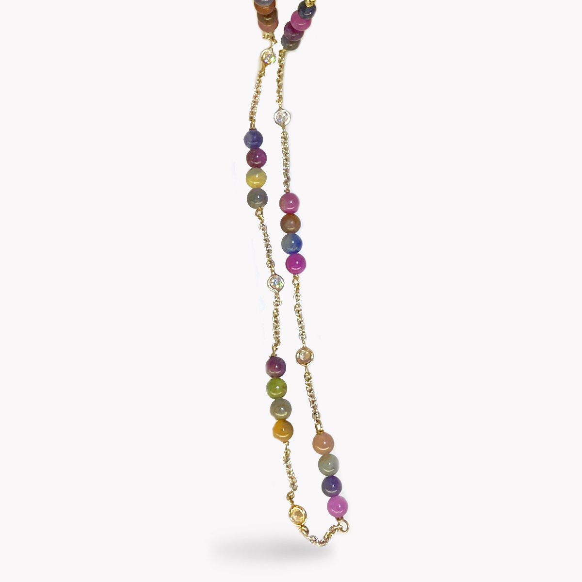 Item #23347 White Gold Chain Necklace With Sapphire & Ruby Beads And Diamonds Necklace