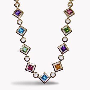 Item #23446 Multi-Color Gemstone 30 Inch Yellow Gold Designer Necklace