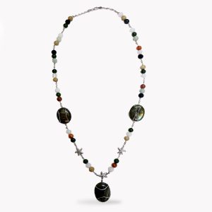 Item #23575 Labradorite Starfish Necklace with Nephrite Jade Beads in White Gold