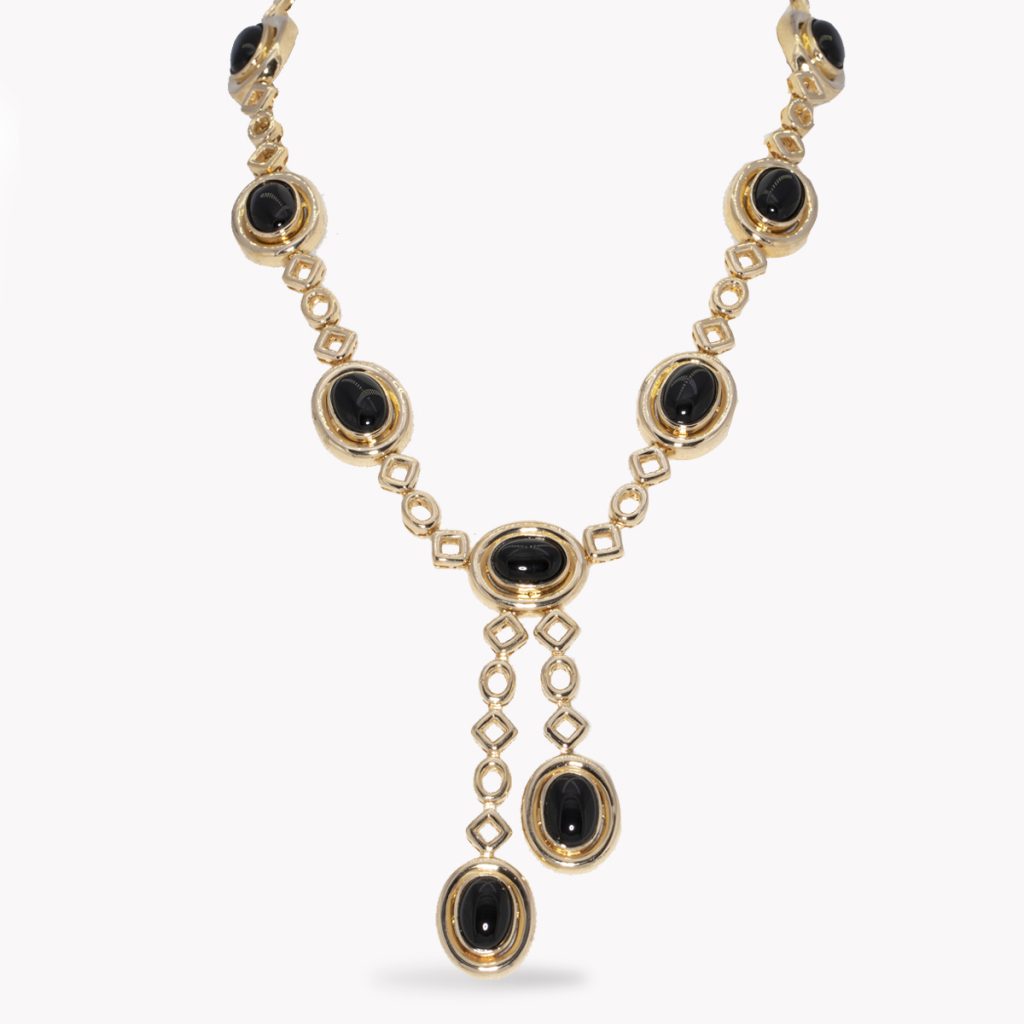 Item #23587 Classic Yellow Gold Onyx & Gold Drop Necklace