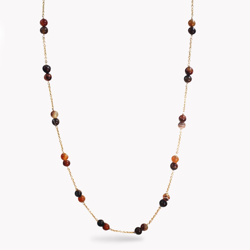 23606 Yellow Gold & Agate Bead Chain Necklace