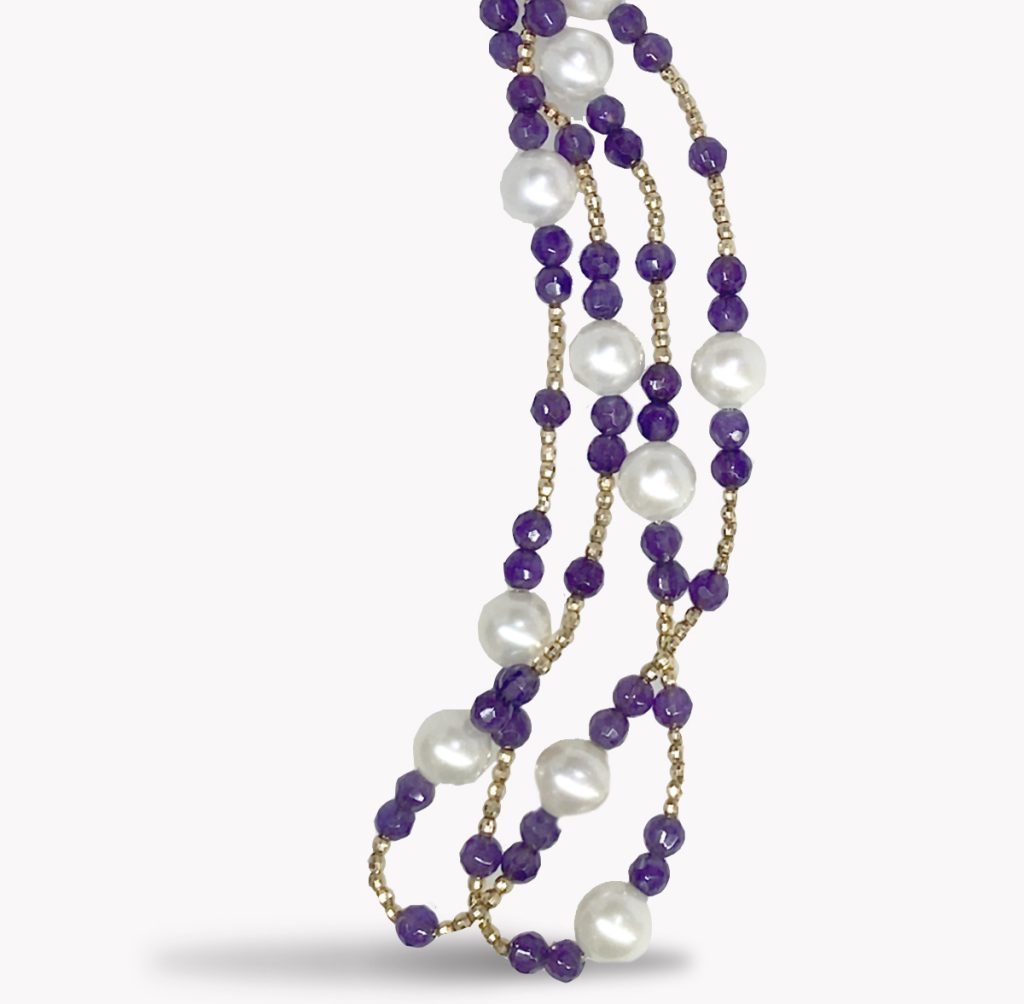 Item #23608 Amethyst, Pearl And Gold Bead Wrap Around Necklace