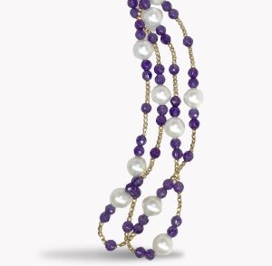 Item #23608 Amethyst, Pearl And Gold Bead Wrap Around Necklace