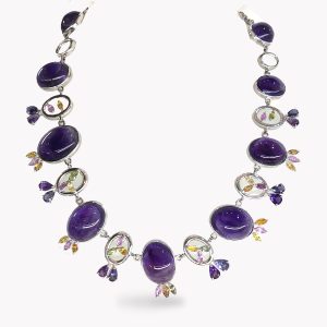 Item #23782 Bold Beautiful Amethyst Sapphire Iolite White-Gold Necklace