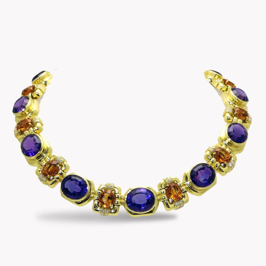 Citrine & Amethyst Necklace in Yellow Gold