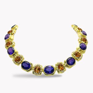Citrine & Amethyst Necklace in Yellow Gold