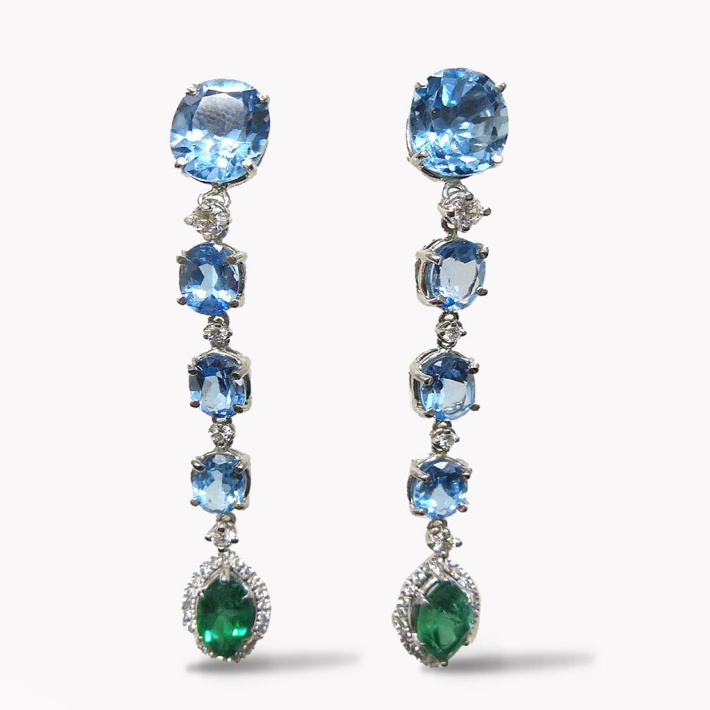 23875 Blue Topaz & Diamond Dangle Drop Earrings in White Gold
