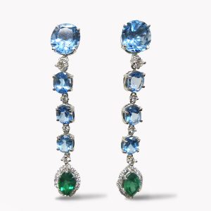 23875 Blue Topaz & Diamond Dangle Drop Earrings in White Gold
