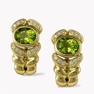 Item #23900 Flowing Lines Peridot & Diamond Yellow Gold Earclips