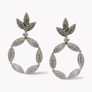 Item #24089 Feuille Diamond Drop Earrings in White Gold