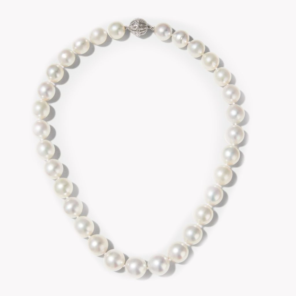 Item #24127 18 Inch Round South Sea Pearl Strand Necklace With Diamond Ball Clasp