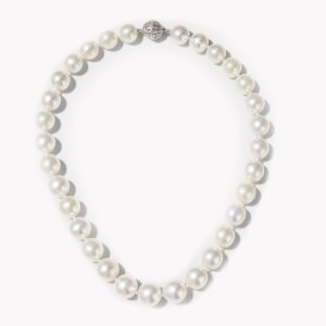 Item #24127 18 Inch Round South Sea Pearl Strand Necklace With Diamond Ball Clasp