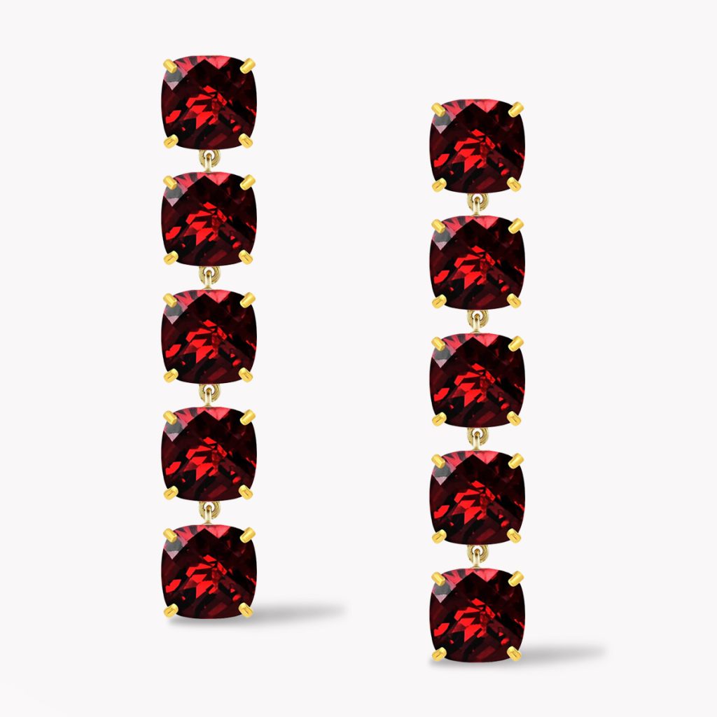 24129 Rhodolite Garnet Dangle Drop Earrings in Yellow Gold