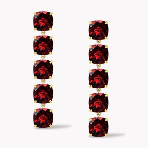 24129 Rhodolite Garnet Dangle Drop Earrings in Yellow Gold