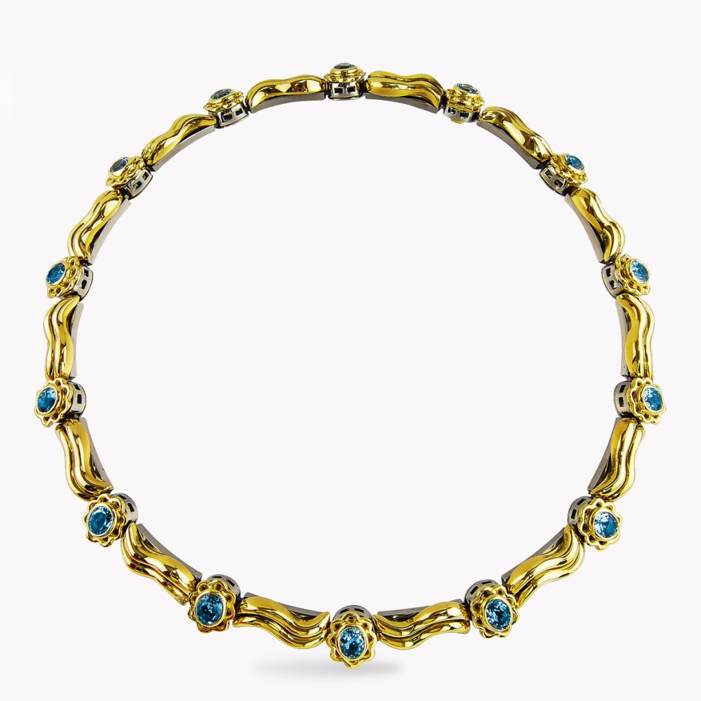 Item #24208 Flowing Lines Wave Necklace with Blue Topaz