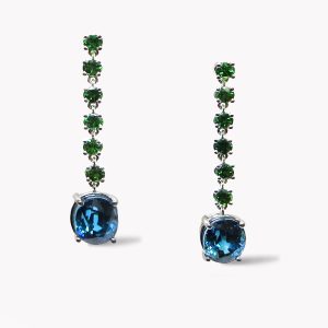 Item #24271 Tsavorite & Blue Zircon White Gold Dangle Drop Earrings