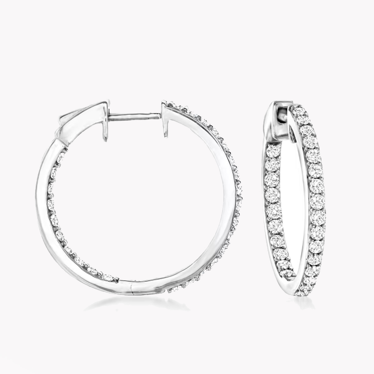 White Gold 1 Inch Oval Diamond Inside Out Hoops