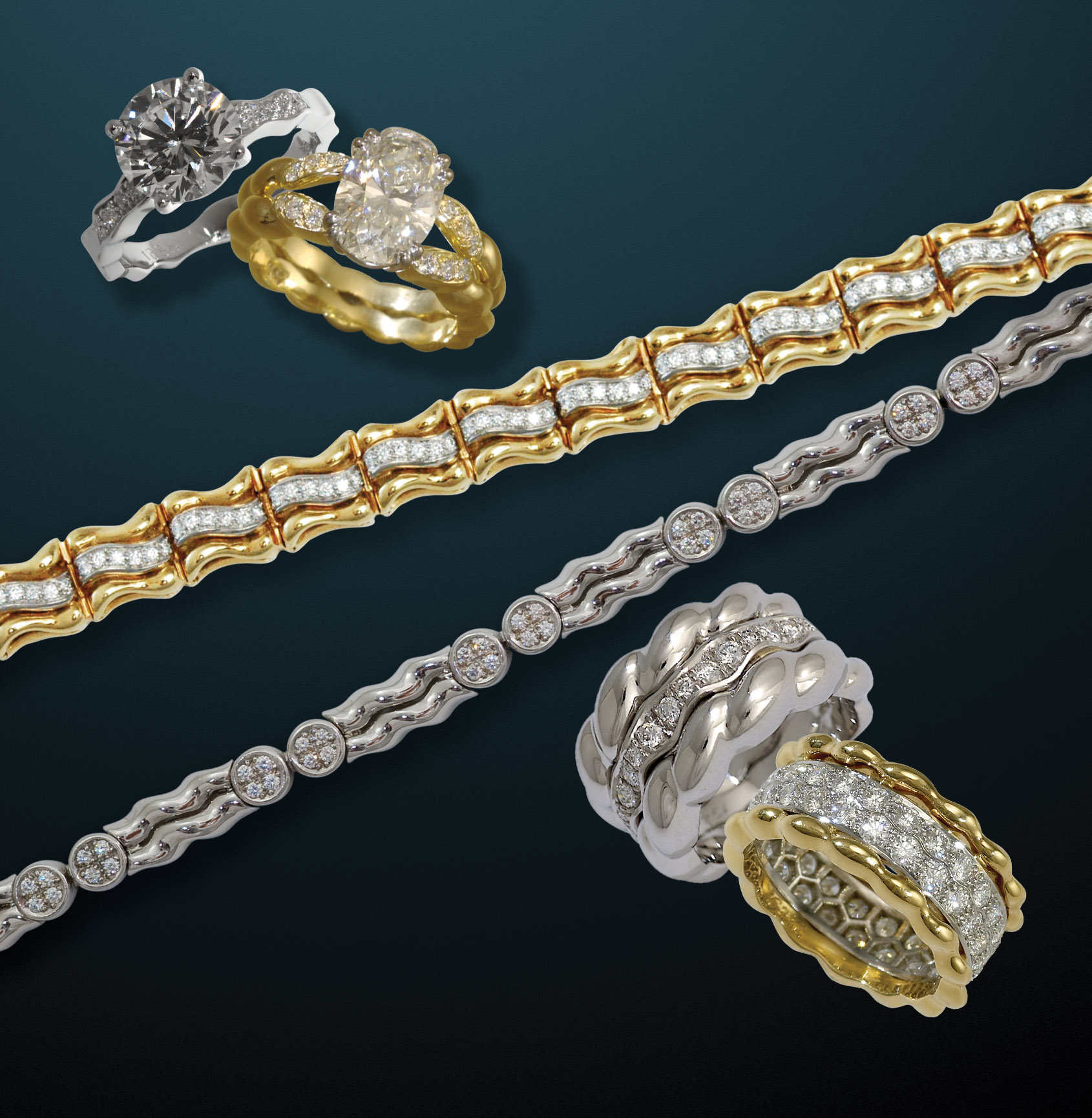 Flowing Lines Collection—FLowing Lines Dimond RIngs, Bracelets and Eternity Rings with Diamonds